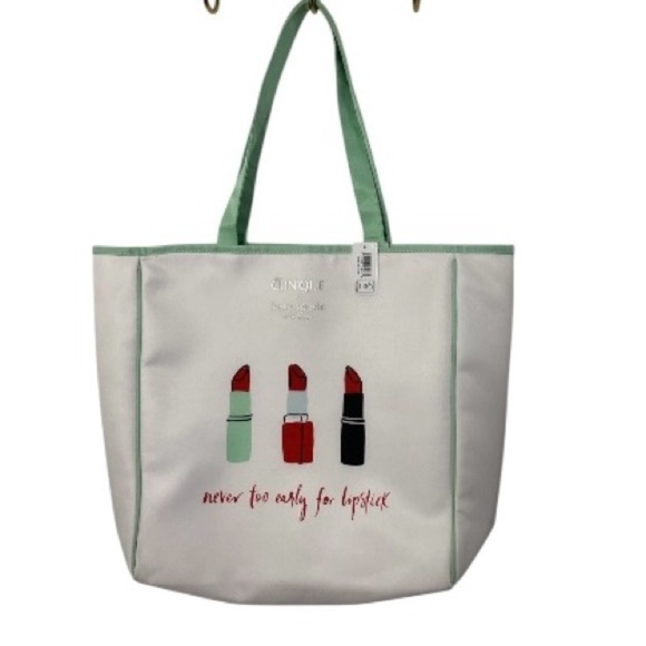 Clinique Handbags - Clinique Kate Spade Lipstick Print Tote in White and Green